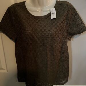 LOFT Women's Olive Lace Short Sleeve Top